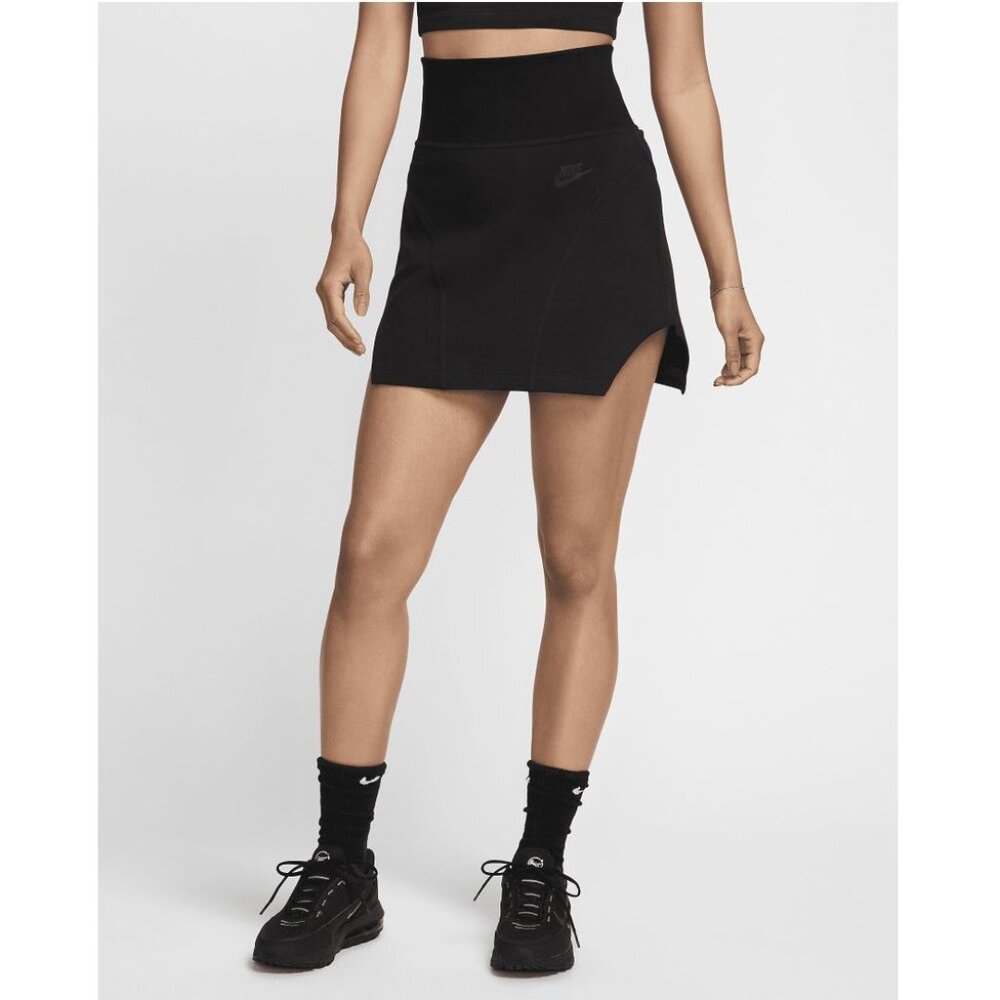 NIKE Sportswear Tech Fleece High Waist Mini SKIRT Size XS Black Stretch NEW $95